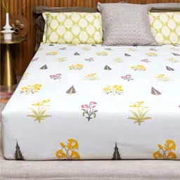 Urban Space Regal High Garden Yellow Cotton 220 TC Queen Bedsheet With Pillow Covers-image-1