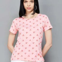 Colour Me by Melange Pink Printed T-Shirt-image-39
