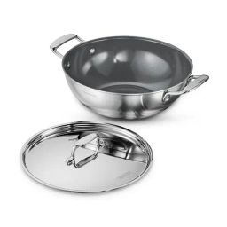 Tramontina Fusao Healthy Triply Ceramic Silver Stainless Steel Kadai with Lid (26 cm)-picture-42