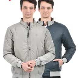 Integriti Grey & Navy Regular Fit Reversible Jacket-image-69