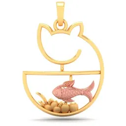 P.C. Chandra Jewellers 14k Yellow Gold Cat Shaped Fish Bowl A Touch Of Rose Pendant-image-69