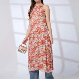 Globus Pink Flare Fit Printed Kurtas-image-4