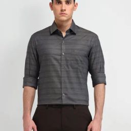 Arrow Brown Cotton Slim Fit Striped Shirt-image-63