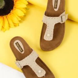 Flat n Heels Women's Beige T-Strap Sandals-image-24