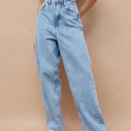 Ginger By Lifestyle Blue Cotton Regular Fit Embroidered Jeans-image-41
