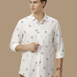 Linen Club White Linen Contemporary Fit Printed Shirt-image-51