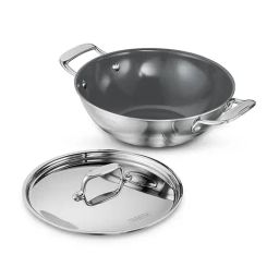 Tramontina Fusao Healthy Triply Ceramic Silver Stainless Steel Kadai with Lid (24 cm)-picture-33