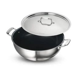 Tramontina Fusao Ceramic Coated Triply Silver Stainless Steel Deep Kadai with Lid (32 cm)-picture-15
