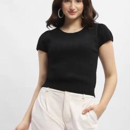 MADAME Black Self Design Top-image-34