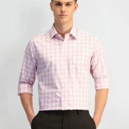 Arrow Orange Cotton Slim Fit Checks Shirt-picture-41