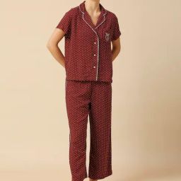 Chemistry Maroon Viscose Print Night Suit-picture-22