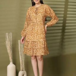 Melon By plusS Mustard Printed A-Line Dress-image-14