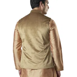 Ethnix By Raymond Beige Regular Fit Self Pattern Nehru Jacket image 2
