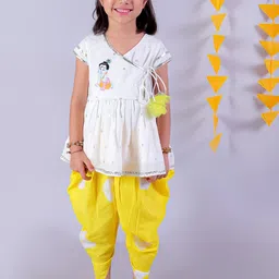 LIL DRAMA Girls Embroidered Angrakha Gotta Patti Pure Cotton Kurta with Dhoti Pants-picture-20