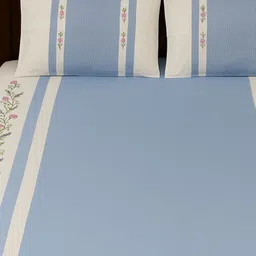 Bedbathandbliss Blue & White Floral Cotton 300 TC Super King Bedsheet Set-2.75 m x 2.75 m-picture-27