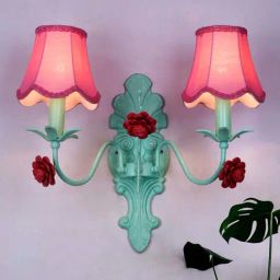 FOS LIGHTING Transitional Beach House Pink & Green Mild Steel Dual Light Wall Lamp With Fabric Shade-image-66