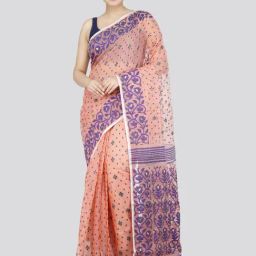 Pinkloom Peach & Blue Cotton Woven Saree-picture-29