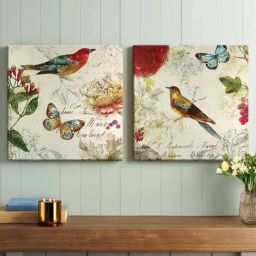 Art Street Jardin Birds Printed Multicolor Cotton Canvas Wall Art - Set Of 2-25