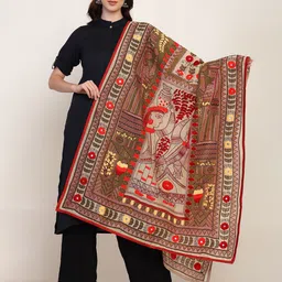 Tweedle Floral Embroidered Kantha Work Chanderi Dupatta-image-21