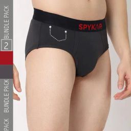 UnderJeans by Spykar Grey & Maroon Briefs - Pack of 2-image-98