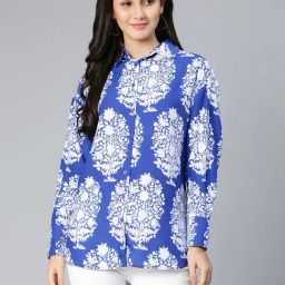 Oxolloxo Blue Viscose Printed Shirt-image-53