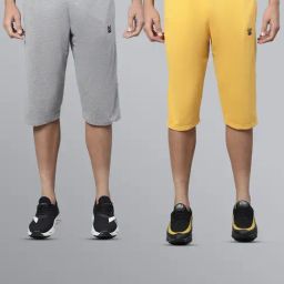 Vimal Jonney Light Grey & Yellow Regular Fit Lounge Capris- Pack of 2-image-17