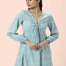People by Pantaloons Blue & White Striped A-Line Dress-picture-21