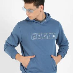 Campus Sutra Blue Regular Fit Printed Hooded Sweatshirt-image-8
