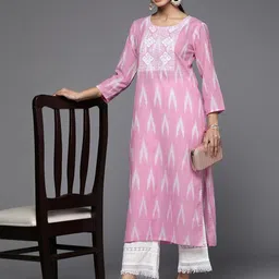 KSUT Pink & White Women Dyed Thread Work Kurta-picture-29