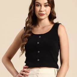 Hang and wear Ribbed Pure Cotton Crop Fitted Top-image-70