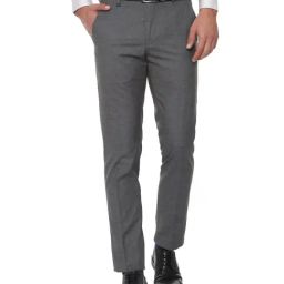 Van Heusen Grey Slim Fit Checks Flat Front Trousers-image-14