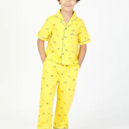 Budding Bees Kids Yellow Printed Shirt with Pyjamas-image-67