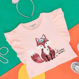 Pantaloons Junior Peach Cotton Embellished T-Shirt-picture-24