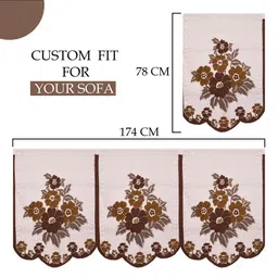 Aura Cream-Coloured & Brown Printed Cotton Sofa Cover With Arms image 3