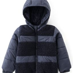 Babyhug Woven Full Sleeves Hooded Jacket with Fur Detailing - Navy-image-51