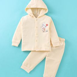 Tango Fleece Full Sleeves Hooded Winter Night Suit with Bunny Print - Yellow-image-48