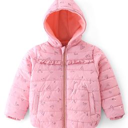 Babyhug Full Sleeves Quilted Hooded Jacket with Heart Foil Print - Pink-image-37