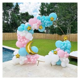 Bubble Trouble Pastel balloon Decoration with Moon & Star foil balloons Pink Blue Golden White Pack of -69-16