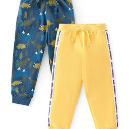 Babyhug Cotton Jersey Knit Full Length Lounge Pant Dino Printed Pack of 2 - Blue & Yellow-image-46