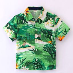 CrayonFlakes Half Sleeves Island Theme Printed Shirt - Off White & Green-image-26