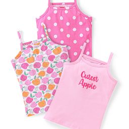 Babyhug 100% Cotton Knit Sleeveless Slips With Apple Print Pack of 3 - Multicolor-image-19