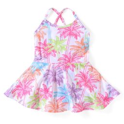 Babyhug Sleeveless Frock Style Swimsuit With Palm Tree Print- Multicolor-image-58