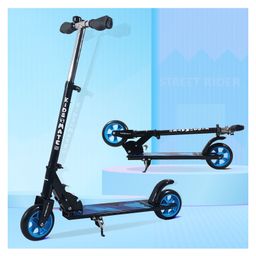 Kidsmate Street Rider Kick Scooter for Kids for Age 6-13 Years |2 Wheel Scooter, Foldable Design, 3  Adjustable Height Option with Rear Braking|Attractive Light up Wheels | Max User Weight  50kg  - Black/Blue-18