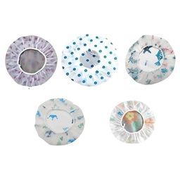 MOMISY Shower Cap Set of 5 Reusable Waterproof Elastic Eva Free Size - Multicolored and Multi Design-4