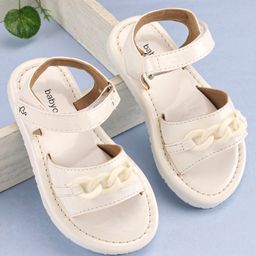 Babyoye Sandals with Velcro Closure & Chain Applique - White-image-75