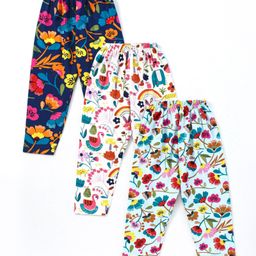Simply Sinker Full Length Leggings Floral Print Pack of 3 - Navy & Off White-image-9