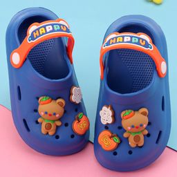 Oh! Pair Back Strap Closure Clogs With Teddy Bear Applique - Blue-picture-24