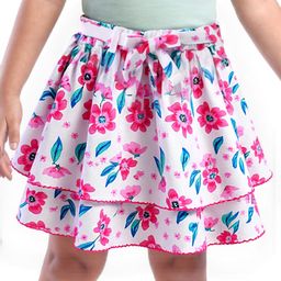 Babyhug Single Jersey Knit Knee Length Layered Floral Printed Skirt - Multicolor-image-73
