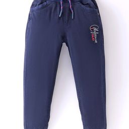 Olio Kids Cotton Knit Full Length Lounge Pant with Text Print - Navy-picture-19