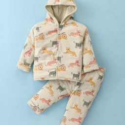 Simply Foam Full Sleeves Winter Night Suit with Lion Print - Cream-image-90